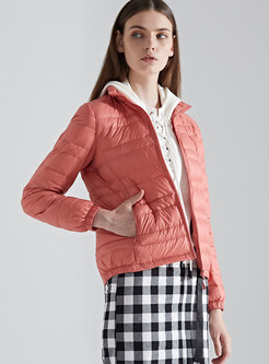 Fashion Pink Stand Collar Cropped Down Coat