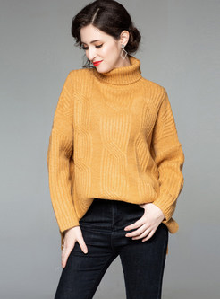 Plus Size High Neck Pullover Slit Sweater
