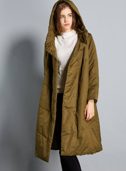 Pure Color Plus Size Hooded Long Sleeve Down Coat
