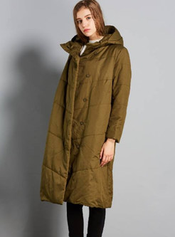 Pure Color Plus Size Hooded Long Sleeve Down Coat