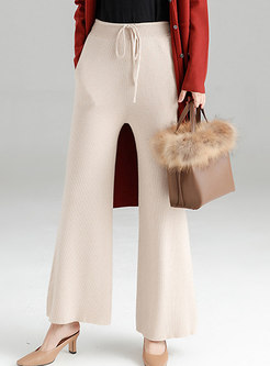 Casual Apricot High Waist Thicken Straight Pants
