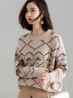 Trendy Apricot Crew-neck Long Sleeve Pullover Sweater
