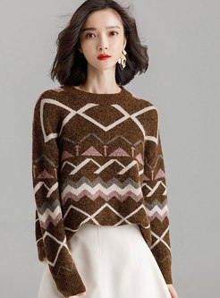 Trendy Crew-neck Long Sleeve Pullover Sweater