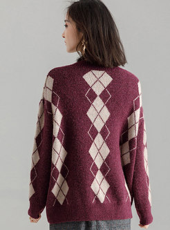 Vintage V-neck Plaid All Matched Sweater
