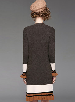 V-neck Long Sleeve Pullover Knitted Dress