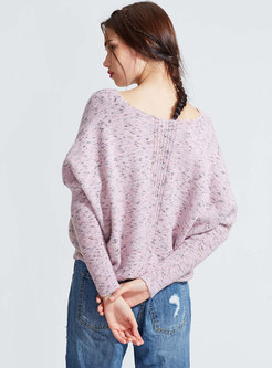 Casual Pink V-neck Knitted Sweater