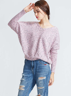 Casual Pink V-neck Knitted Sweater