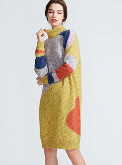 Stylish Hit Color Plus Size Loose Knitted Dress