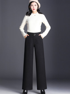 Brief Pure Color Pocket Pants With Metal