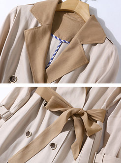 Stylish Turn-down Collar Stitching Double-breasted Trench Coat