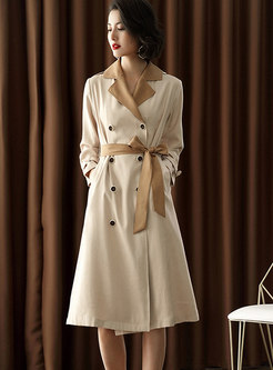 Stylish Turn-down Collar Stitching Double-breasted Trench Coat