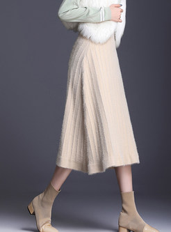 Elastic Waist Easy-matching Knitted Midi Skirt