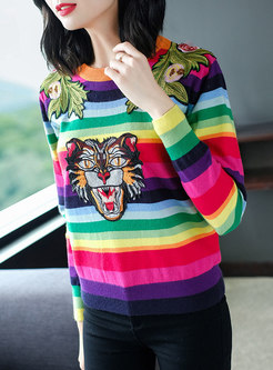 Fashion Tiger Head Embroidery Knitted Sweater