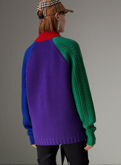 Fashion Thicken Turtle Neck Rainbow Sweater