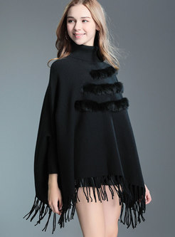 Stylish Turtle Neck Tied Tassel Detail Knitted Sweater