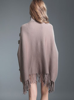Turtleneck Fringed Detail Knitted Sweater