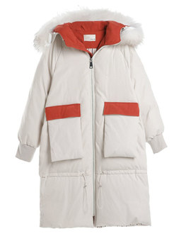 White Hooded Long Sleeve Straight Thicken Down Coat