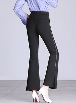 High Waist Slim Splicing Lace Striped Flare Pants