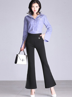 High Waist Slim Splicing Lace Striped Flare Pants