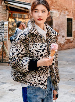 Vintage Turn-down Collar Leopard Padded Down Coat