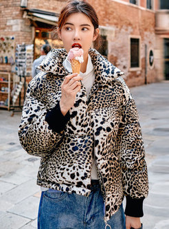 Vintage Turn-down Collar Leopard Padded Down Coat