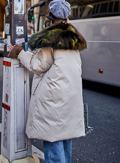 Winter Fashion Fur Hooded Big Pockets Down Coat