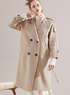 Stylish Lapel Yellow Striped Double-breasted Coat