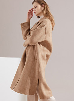 Fashion Camel Turn-down Collar Thicken Straight Coat
