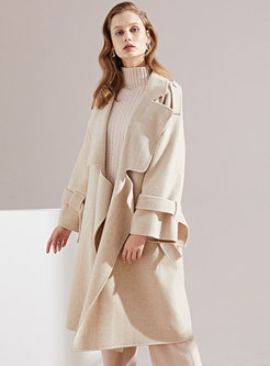 Autumn Beige Solid Color Notched Wool Coat