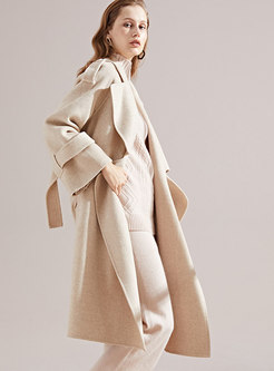Autumn Beige Solid Color Notched Wool Coat