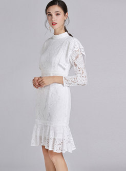 White Lace-paneled Hollow Out Mermaid Dress