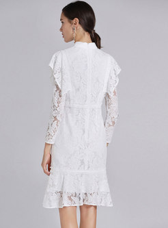 White Lace-paneled Hollow Out Mermaid Dress