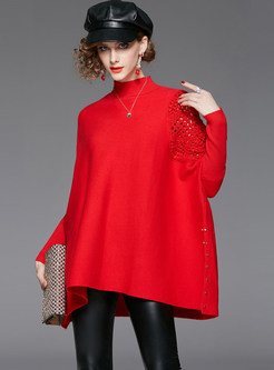 Solid Color Hollow Out Bat Sleeve Sweater