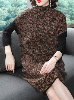 Trendy Stitching Long Sleeve Shift Knitting Dress