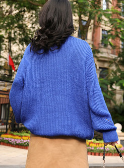 Autumn Blue All-matched Letter Loose Sweater