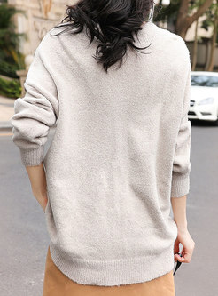 British Apricot V-neck Loose Midi Knitted Sweater 