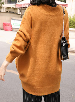 British Yellow V-neck Loose Midi Knitted Sweater 