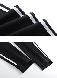 Color-blocked Striped Tie-waist Irregular Pencil Pants