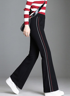 Chic Color-blocked Striped Elastic Waist Flare Pants