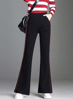 Chic Color-blocked Striped Elastic Waist Flare Pants