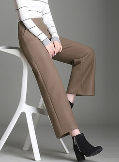Stylish Solid Color Woolen Wide Leg Pants