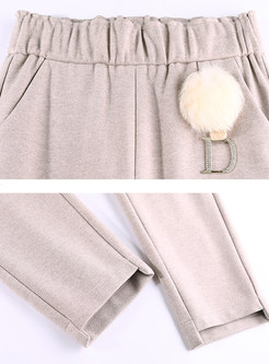 Casual Woolen Pocket Harem Pants With Decoration