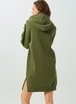 Cotton Hooded Tied Long Sleeve Loose Shift Dress