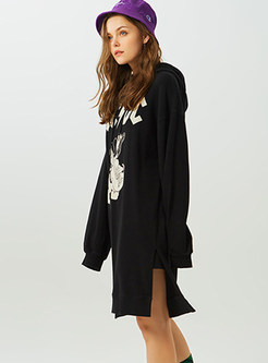 Stylish Hooded Long Sleeve Slit Mini Dress