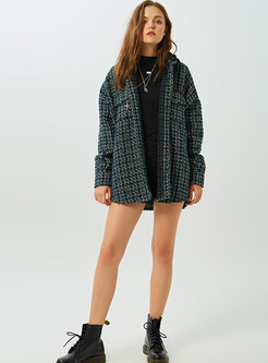 Winter Loose Color-blocked Plaid Hooded Coat