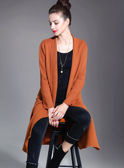 Casual Solid Color Loose Plus Size Knitted Cardigan