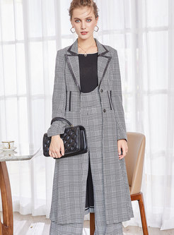 Grey Houndstooth High Waist Trench Coat