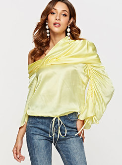 Stylish Yellow Off Shoulder Silk Asymmetric Blouse 
