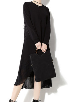Fashion Black Chiffon Cut-back Pleated Dress