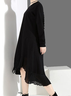 Fashion Black Chiffon Cut-back Pleated Dress
